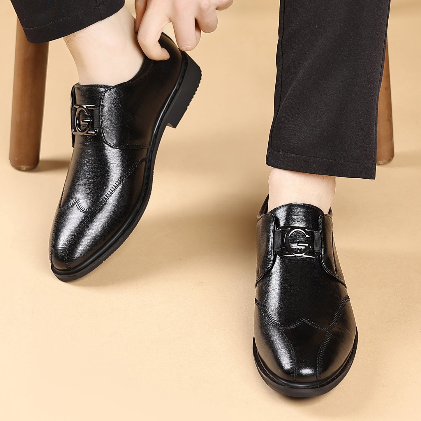 🐂Cuero🐂Zapatos de hombre con costura del logotipo G