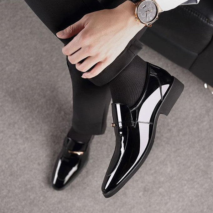 🐂Cuero🐂Zapatos de negocios para hombre de charol metalizado