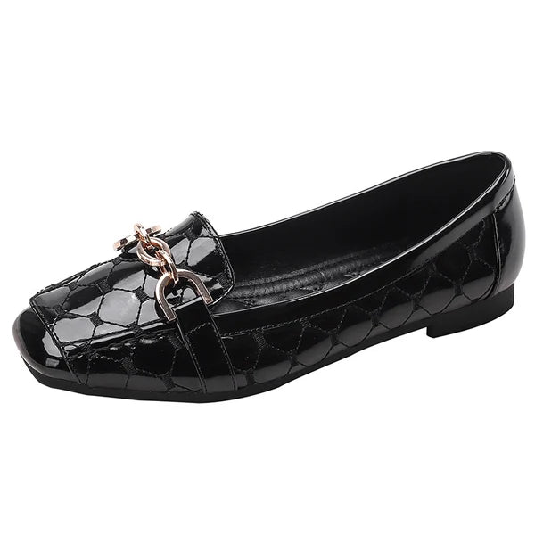 Zapatos de piel suave con punta cuadrada, suela plana y comodidad superior
