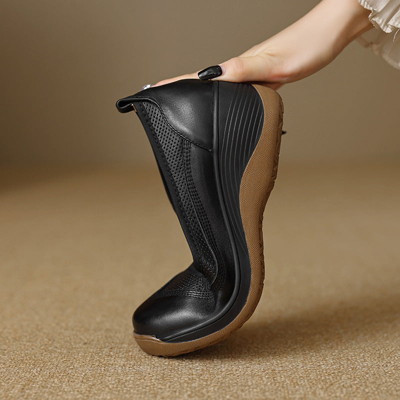 Bailarinas sin cordones de cuero suave y punta redonda para mujer