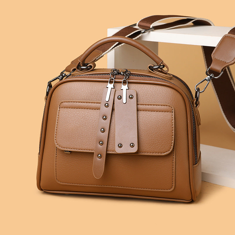 Bolso bandolera retro de piel suave para mujer