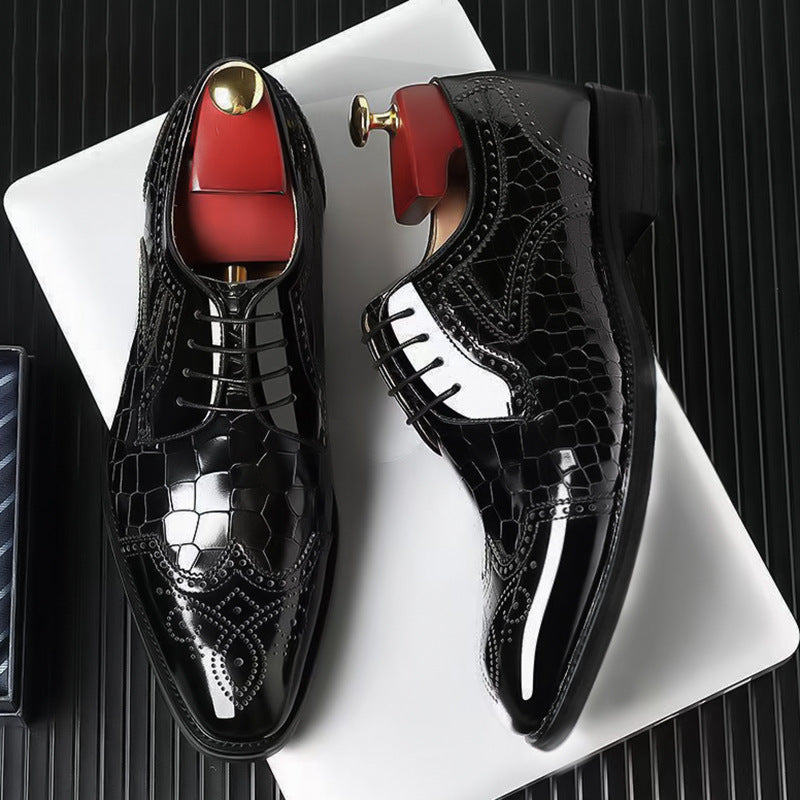 🐂Cuero🐂Zapatos Oxford brogue con textura de cocodrilo