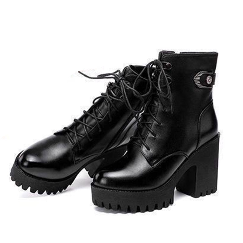 Botas de cuero para mujeres (suela gruesa antideslizante)