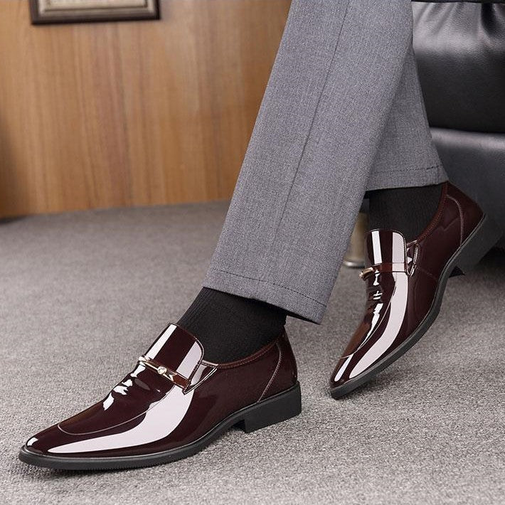 🐂Cuero🐂Zapatos de negocios para hombre de charol metalizado