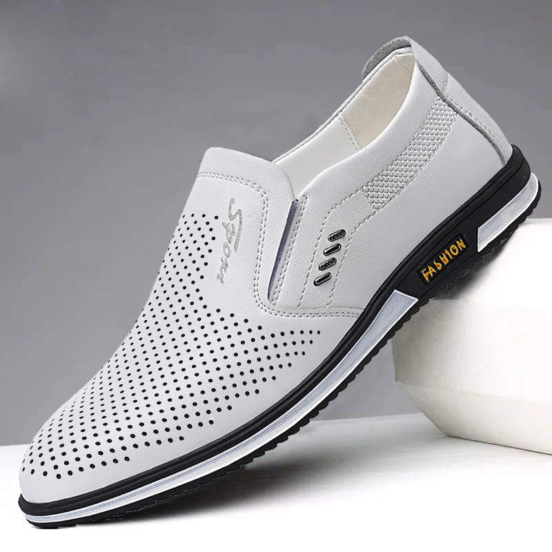 Zapatos de cuero blancos sin cordones para hombre