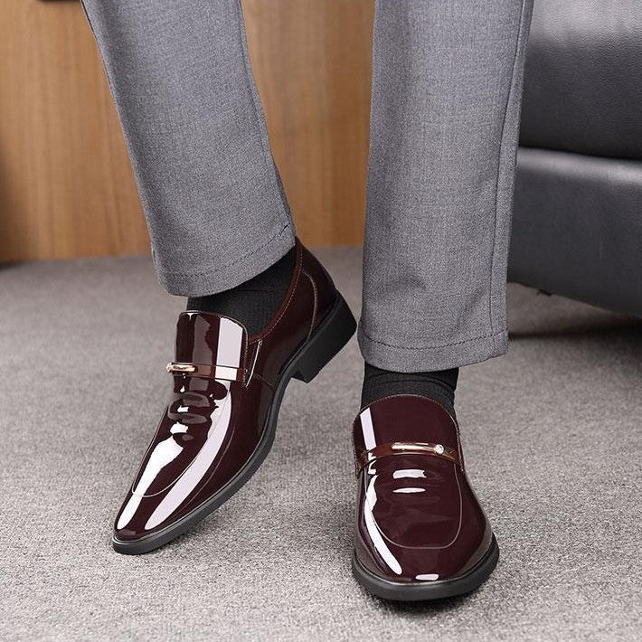 🐂Cuero🐂Zapatos de negocios para hombre de charol metalizado