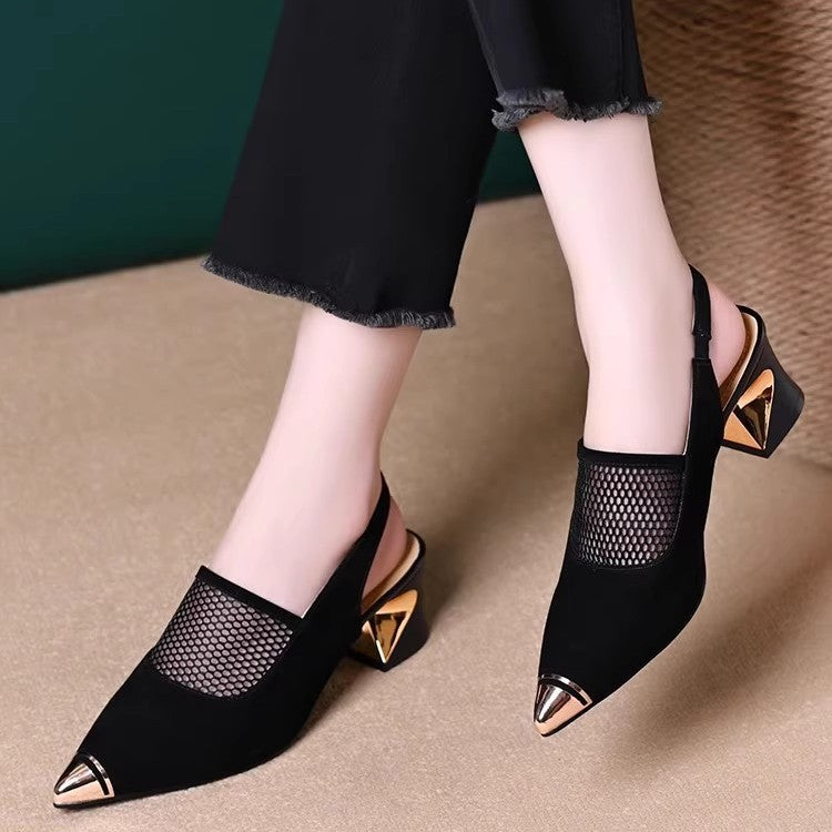Sandalias de malla con tacón en bloque para mujer