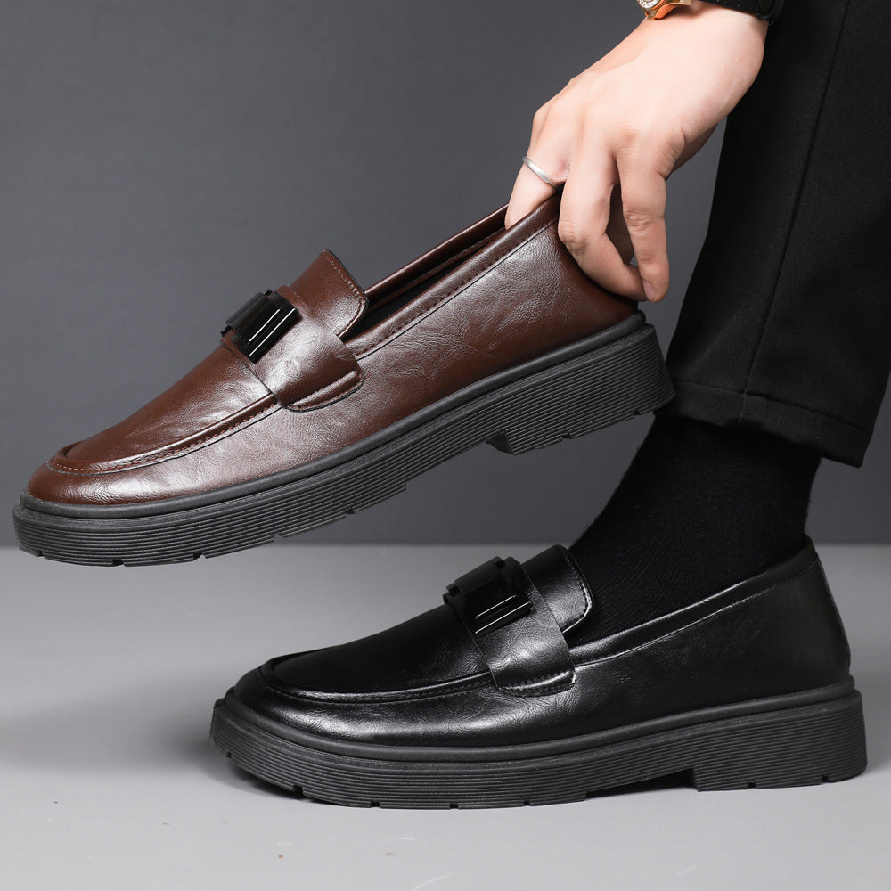 🐂Cuero🐂Zapatos de hombre con punta redonda y parche