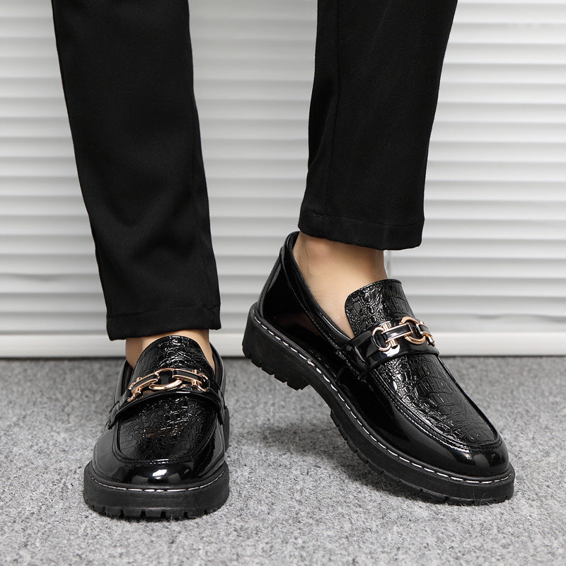 🐂Cuero🐂Mocasines de piel de cocodrilo con textura metálica
