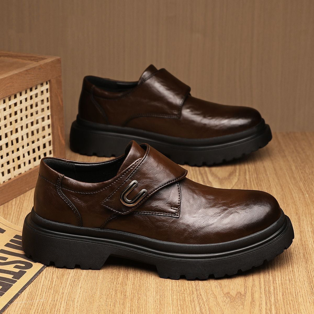 🐂Cuero🐂Zapatos Derby transpirables de suela gruesa