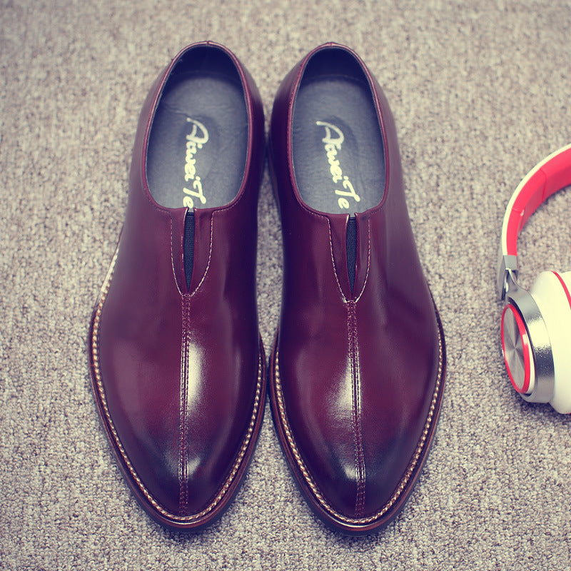🐂Cuero🐂Zapatos de cuero sin cordones con punta puntiaguda de estilo británico