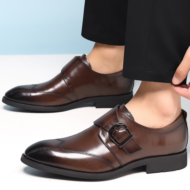 🐂Cuero🐂Zapatos de piel de una sola tira para hombre