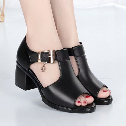 Zapatos de piel para mujer con boca de pez hueca