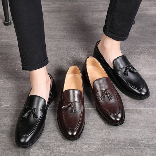 🐂Cuero🐂Zapatos sin cordones con borlas para hombre