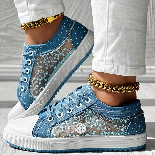 【Tratamiento ortopédico】Zapatillas deportivas azules con estampado floral para mujer