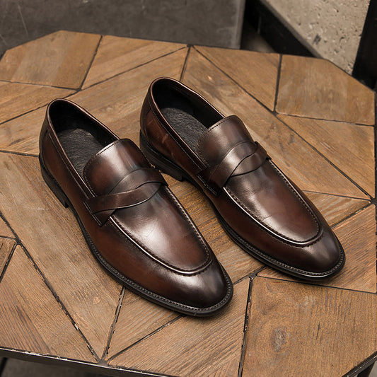 🐂Doble cuero🐂Zapatos casuales de cuero británicos sin cordones