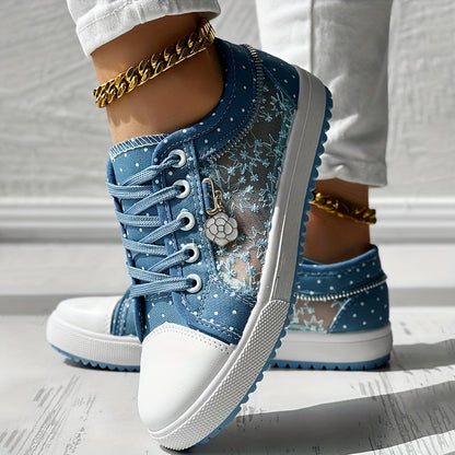 【Tratamiento ortopédico】Zapatillas deportivas azules con estampado floral para mujer