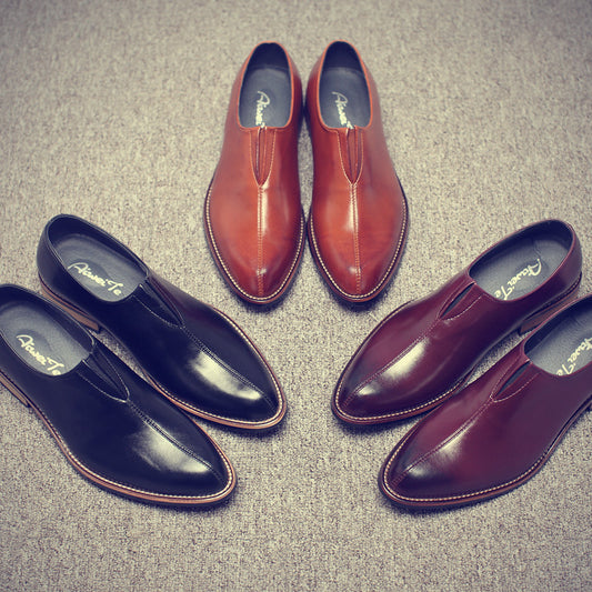 🐂Cuero🐂Zapatos de cuero sin cordones con punta puntiaguda de estilo británico