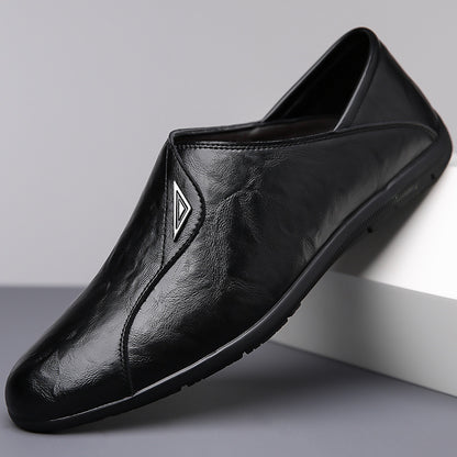 🐂Cuero🐂Zapatos de piel con etiqueta plateada para hombre