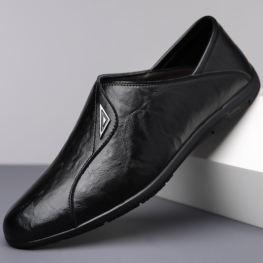 🐂Cuero🐂Zapatos de piel con etiqueta plateada para hombre
