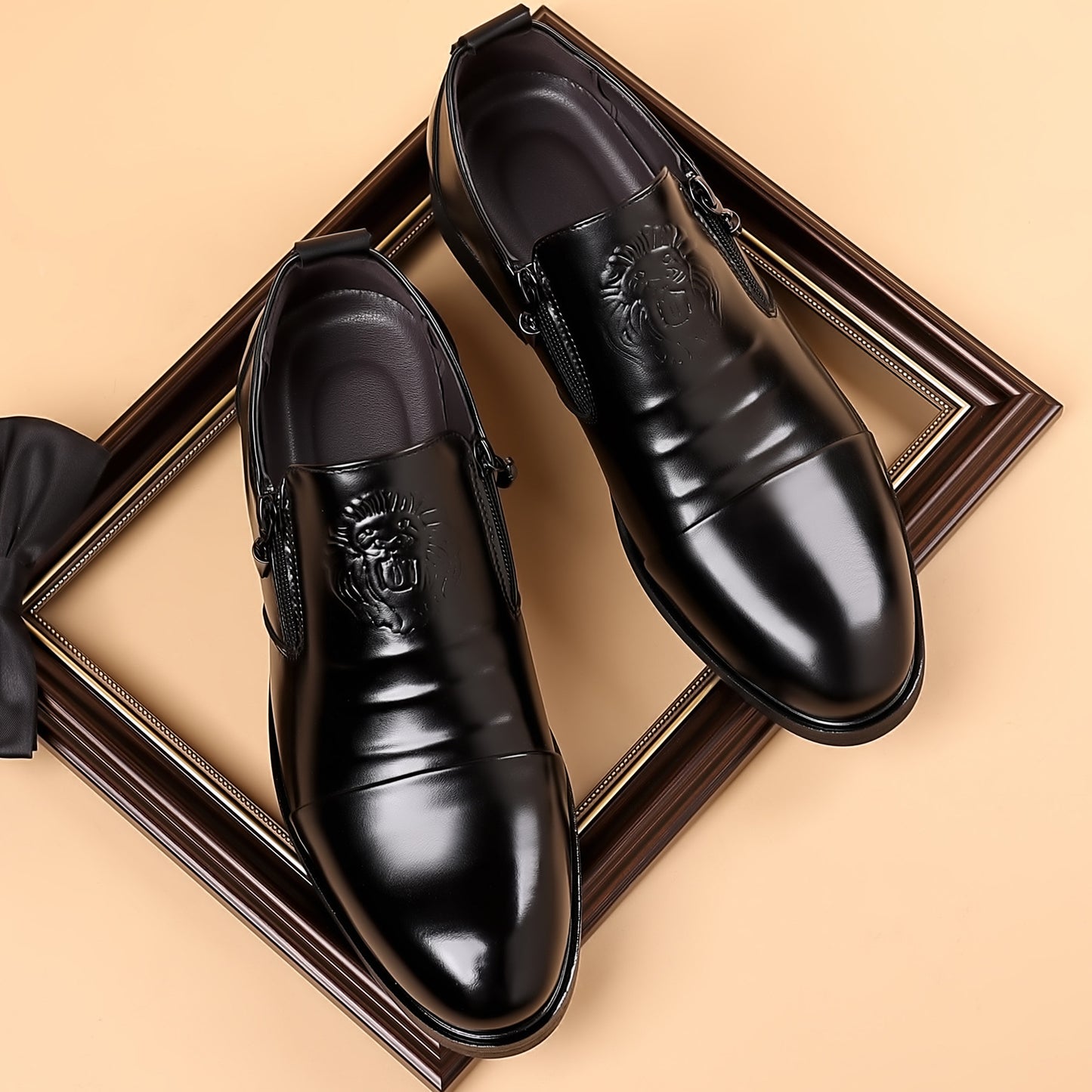 🐂Cuero🐂Zapatos de piel con doble cremallera para hombre