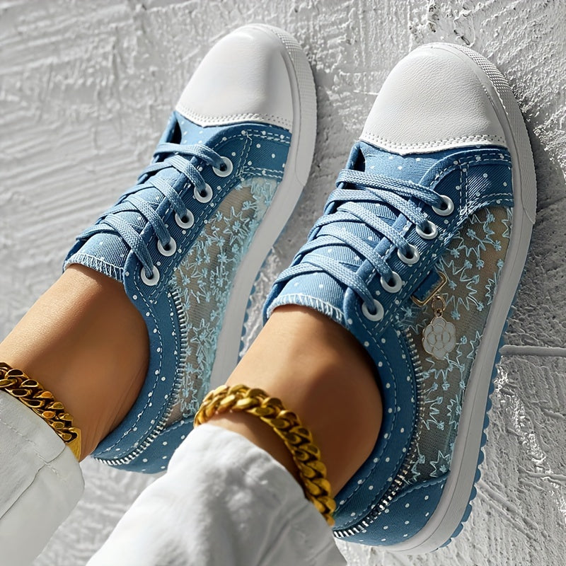 【Tratamiento ortopédico】Zapatillas deportivas azules con estampado floral para mujer