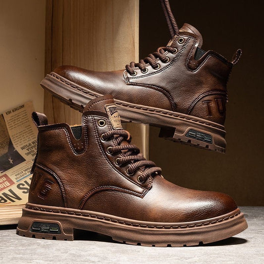 🐂Cuero🐂 Botas de piel transpirables con cremallera para hombre