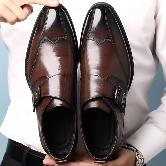 🐂Cuero🐂Zapatos de piel de una sola tira para hombre