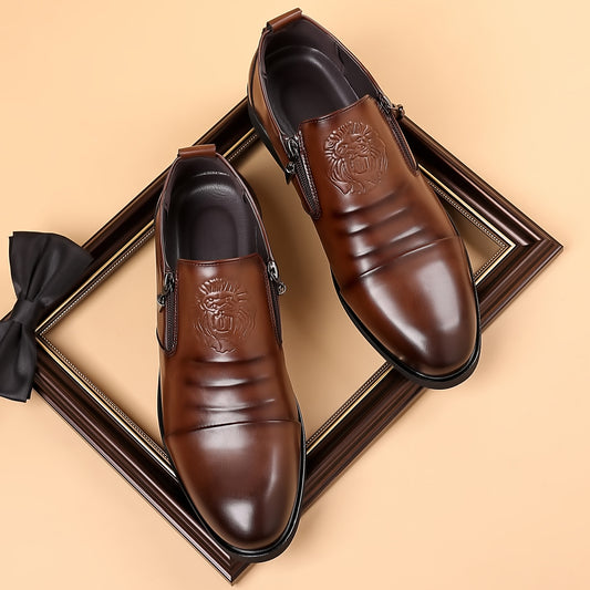 🐂Cuero🐂Zapatos de piel con doble cremallera para hombre