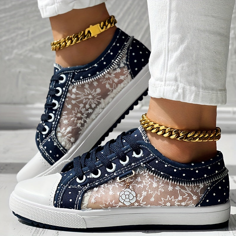 【Tratamiento ortopédico】Zapatillas deportivas azules con estampado floral para mujer