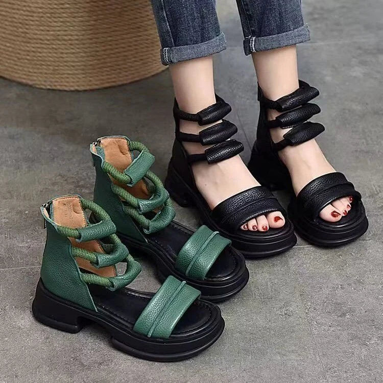 Botas sandalia retro de caña alta para mujer