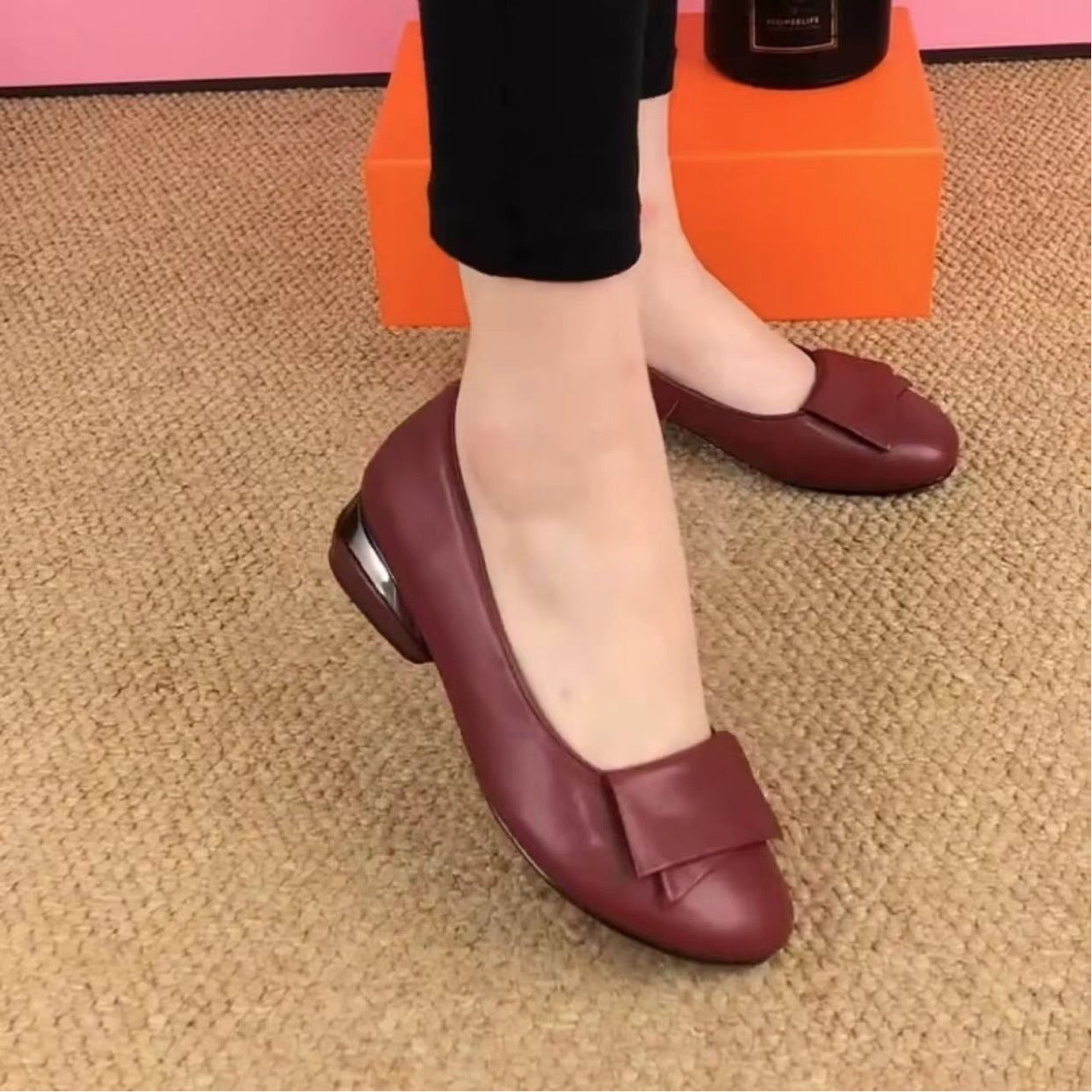 Zapatos planos de piel con punta redonda