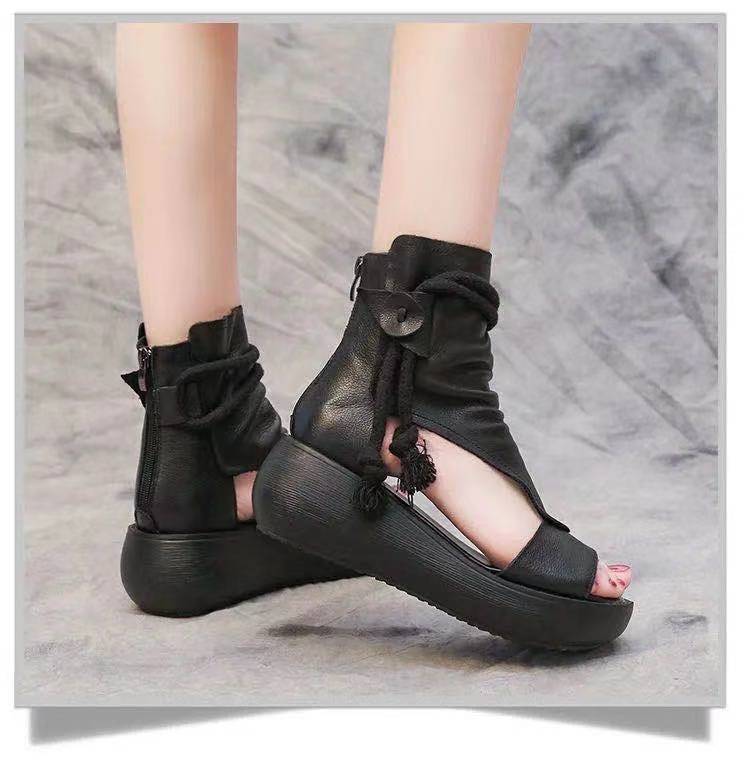 Zapatos de punta abierta con plataforma romana