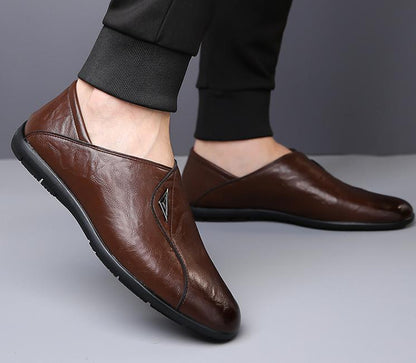 🐂Cuero🐂Zapatos de piel con etiqueta plateada para hombre