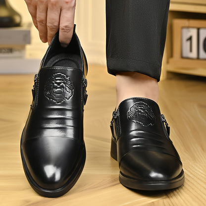 🐂Cuero🐂Zapatos de piel con doble cremallera para hombre