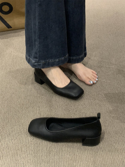 【Ortopedía】Zapatos de piel con punta cuadrada para mujer