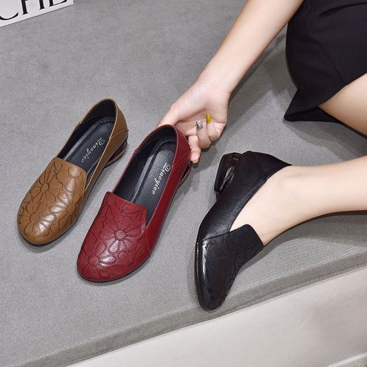 🚚Envío gratis🚚Zapatos de piel con tacón bajo bordados