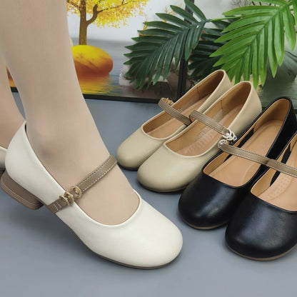 Zapatos cómodos de punta redonda de piel suave