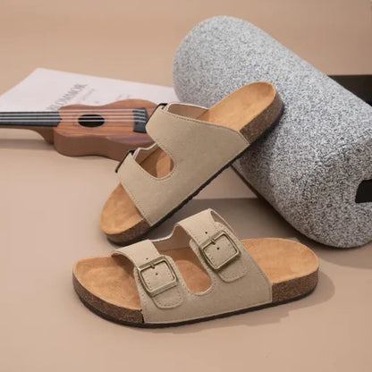 Sandalias de cuero, plantilla cómoda, chanclas de suela gruesa