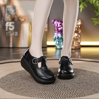 Zapatos de piel con plataforma y punta redonda para mujer