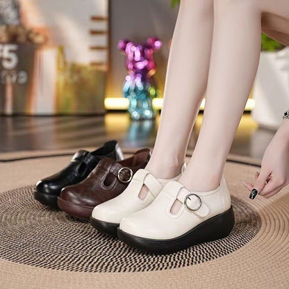 Zapatos de piel con plataforma y punta redonda para mujer