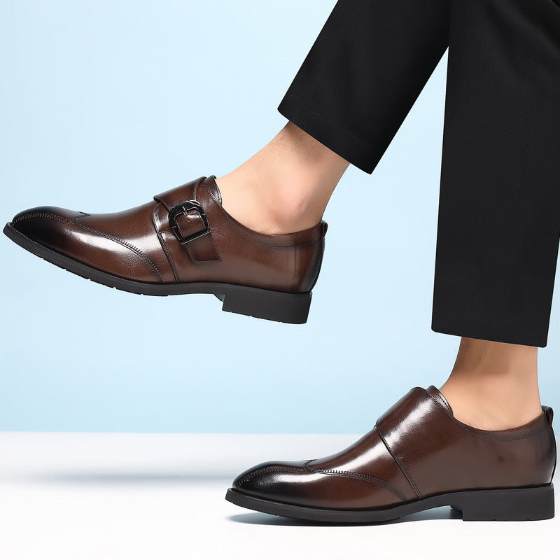 🐂Cuero🐂Zapatos de piel de una sola tira para hombre