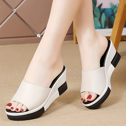 Sandalias cuña bicolor