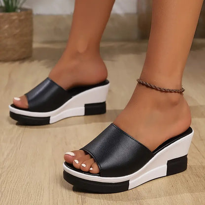 Sandalias cuña bicolor