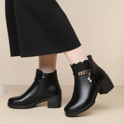 Botines de felpa con tacón grueso