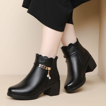 Botines de felpa con tacón grueso