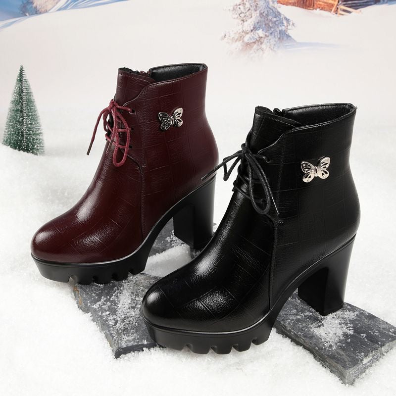 Botas de plataforma de piel con forro polar