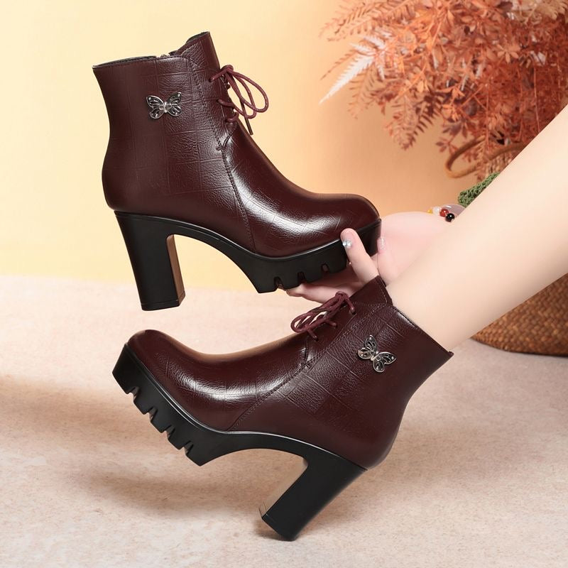Botas de plataforma de piel con forro polar