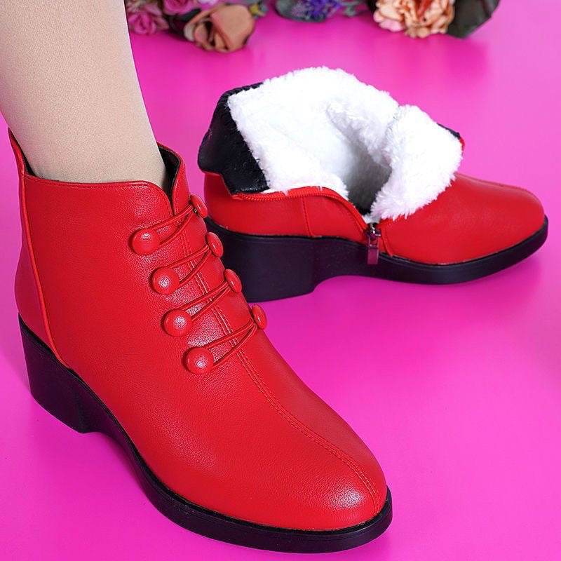 Botas de piel con plataforma y cuña