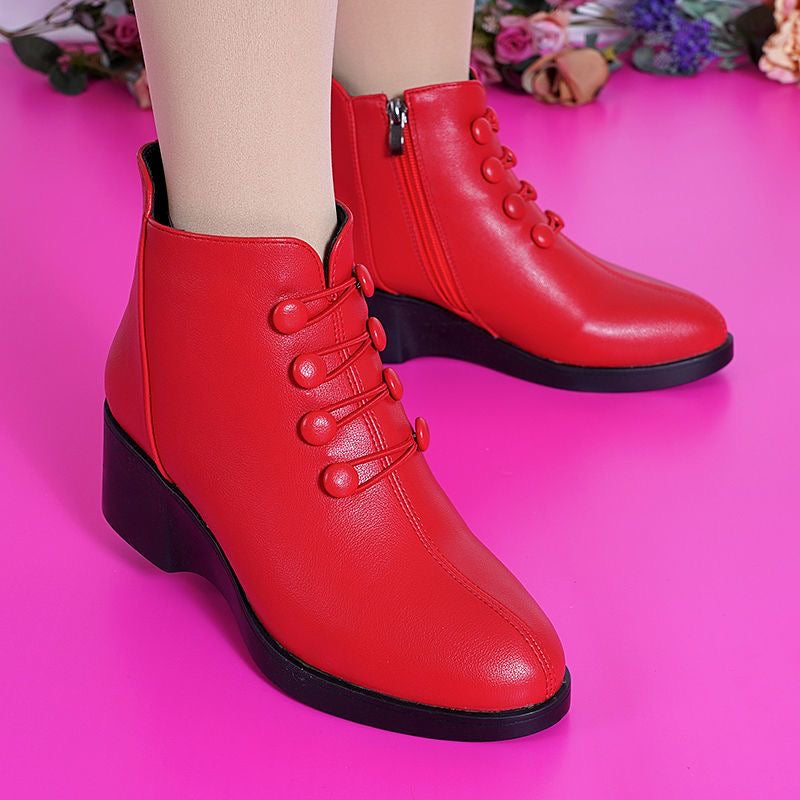Botas de piel con plataforma y cuña